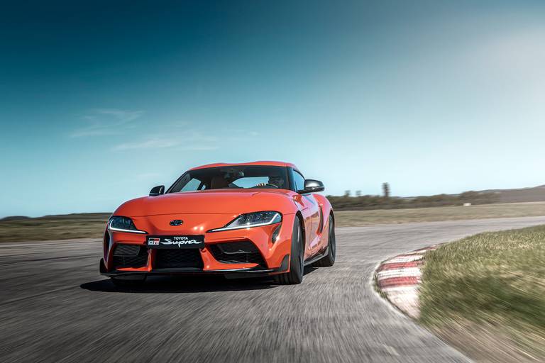 Toyota GR Supra (2023) dynamic, front view 2