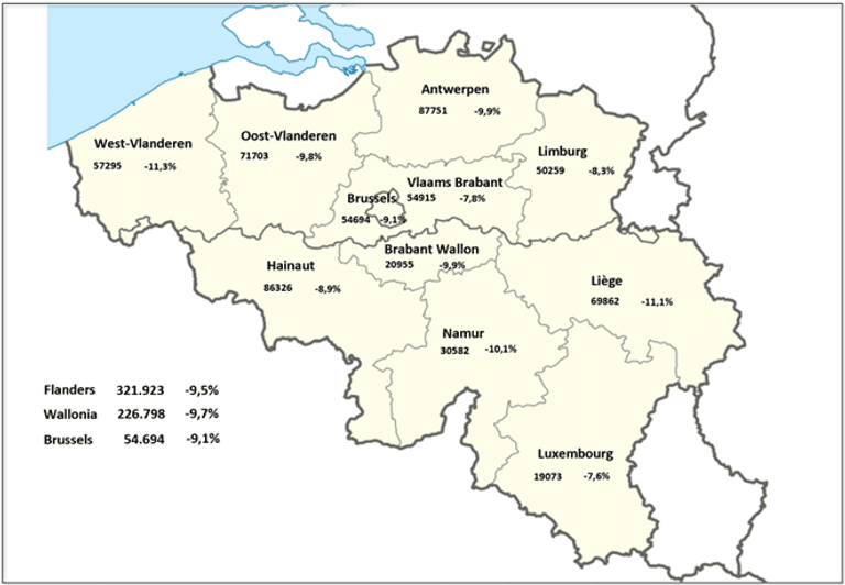 BE registrations by region